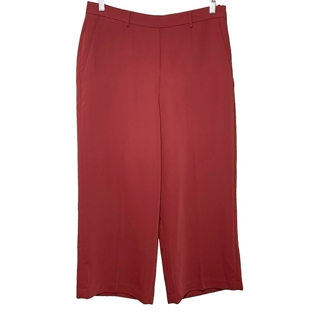 RW&CO Crepe Wide Leg Pants Cropped  High Rise Sz 12 Burgundy Trouser